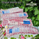 Pork baikut iga import US Berkshire WholeStone Nebraska BACKRIB LOIN 12-13ribs back rib frozen +/- 1.3 kg/slab dimension 45x14cm 18x5" (price/kg)
